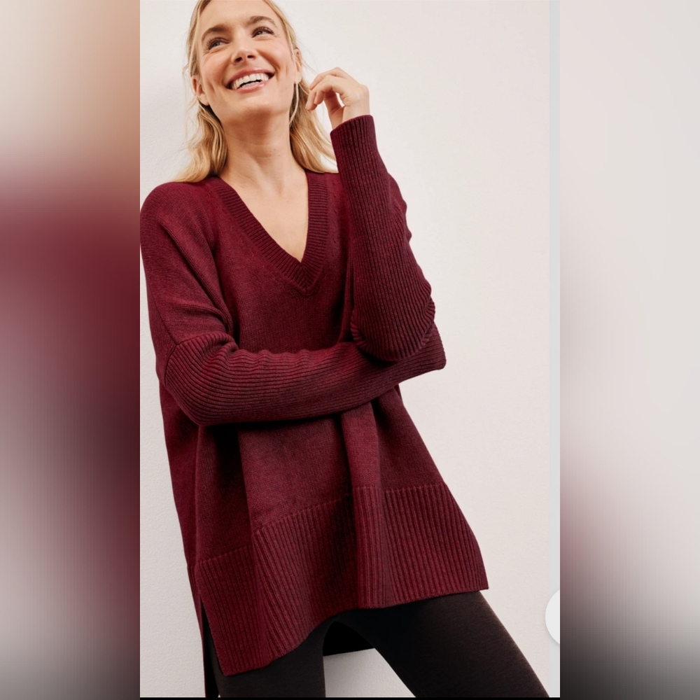 Beyond Yoga Wool-Cashmere V-Neck Sweater Size XS Ruby Rush NWT